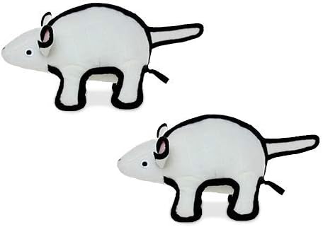 TUFFY - World's Tuffest Soft Dog Toy -Barnyard- Multiple Layers. Made Durable, Strong & Tough. Interactive Play (Tug, Toss & Fetch). Machine Washable & Floats. (White Mouse, Large 2 Pack)