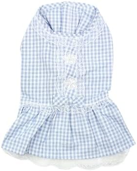 Parisian Pet Summer Dog Dress - Countryside Clothes for Medium Dogs Girl - Gingham Pet Dress - Elegant Blue Dog Outfit - Lightweight Puppy Clothes - Breathable Stylish Dresses for Dogs