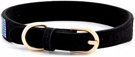 Cute Dazzling Sparkling Elegant Fancy Soft Suede Leather Bling Rhinestone Crystal Jeweled Pet Cat Dog Puppy Collar Dog Leash Combo Set (XXS, Black-3)