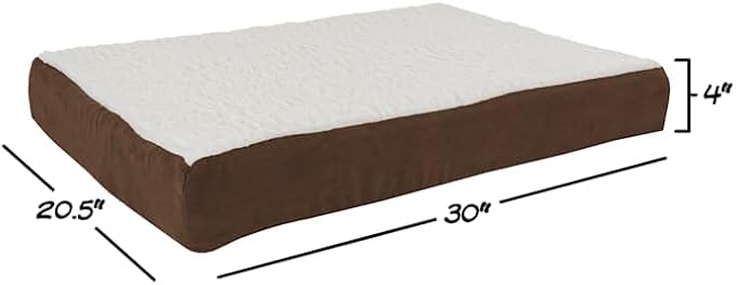 PETMAKER Orthopedic Brown Sherpa Top Pet Bed with Memory Foam and Removable Cover, 30" L X 20.5" W X 4" H, Small
