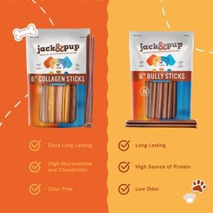Jack&Pup 6" Beef Collagen Sticks | Rawhide Free, Long Lasting Dog Chews | Healthy Single Ingredient Treats for Medium Dogs | Bully Stick Alternative (10 Pack)