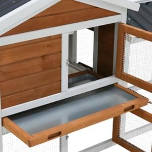 Outdoor Wooden Rabbit Hutch with Waterproof PVC Roof - Includes Staircase, Easy-Clean Tray, Secure Fence Design, Superior Ventilation, and Triple Lockable Access Doors（41314）