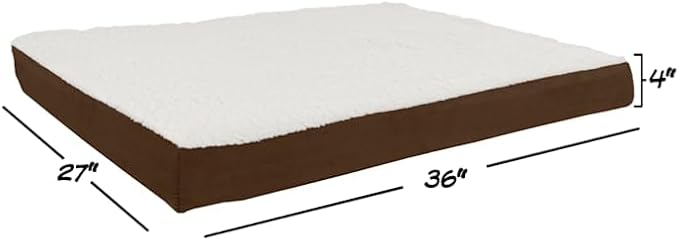 PETMAKER Orthopedic Brown Sherpa Top Pet Bed with Memory Foam and Removable Cover, 36" L X 27" W X 4" H, Medium