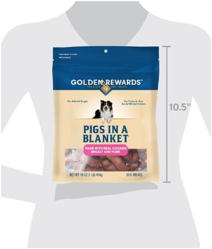 Golden~ Rewards Pigs in a Blanket Dog Treats, 16 oz, Made with Real Chicken Breast and Pork, Perfect for Training or Rewarding Dogs
