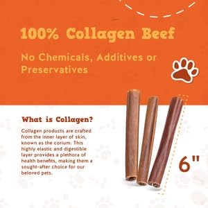 Jack&Pup 6" Beef Collagen Sticks | Rawhide Free, Long Lasting Dog Chews | Healthy Single Ingredient Treats for Medium Dogs | Bully Stick Alternative (10 Pack)