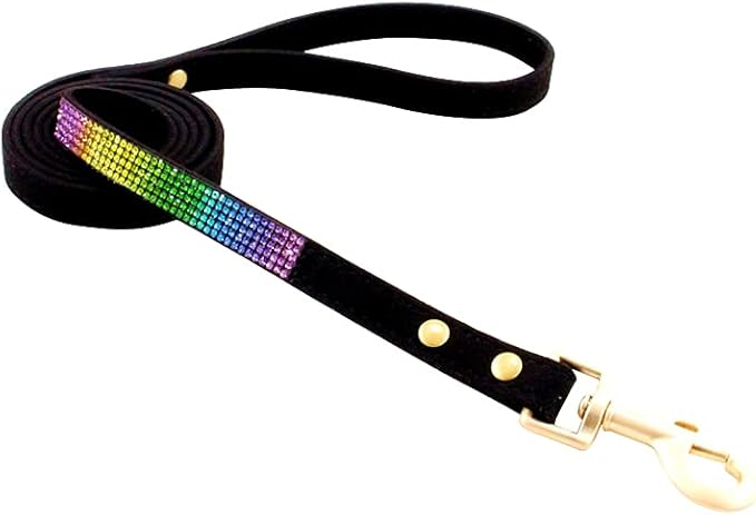 Cute Dazzling Sparkling Elegant Fancy Soft Suede Leather Bling Rhinestone Crystal Jeweled Pet Cat Dog Puppy Collar Dog Leash Combo Set (XXS, Black-3)
