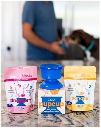 ZIZA PUPCUP Blends - Frozen Dog Treats Mix, Dog Ice Cream Mix, Natural Ingredients, High-Protein, Pre-Made Ice Cream Mix, Refill for ZIZA PUPCUP, Real Fruit Pieces, 7 Servings for Small Dogs, Banana