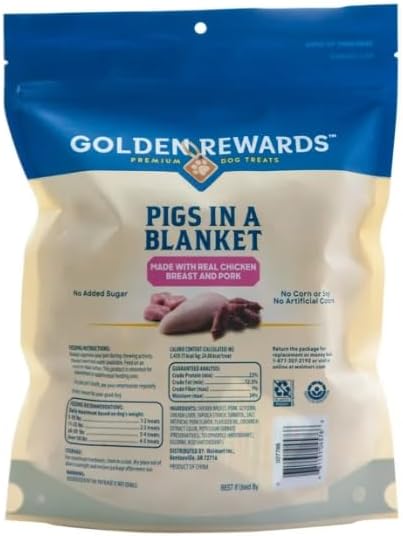 Golden_Rewards Pigs in a Blanket Dog Treats, Made with Real Chicken Breast and Pork, No Added Sugar, Perfect for Training or Rewarding Dogs, 16 oz