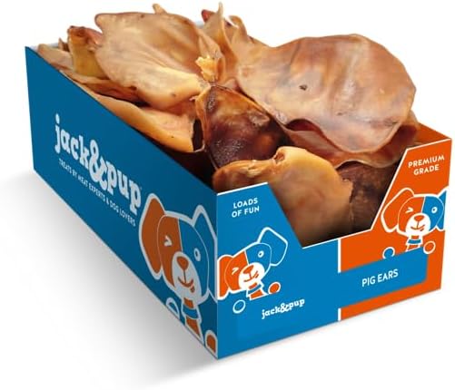 Jack&Pup Whole Pig Ears for Dogs - All Natural Single Ingredient Extra Thick Large Pigs Ears - Premium Dog Pig Ear Treats - Natural Dog Pork Chews; Excellent Rawhide Alternative (25 Pack)