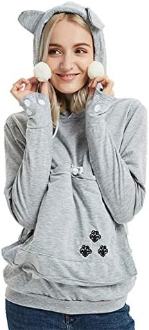 Women Pet Carrier Sweatshirt Puppy Kitten Holding Hoodies Long Sleeve Pouch Tops
