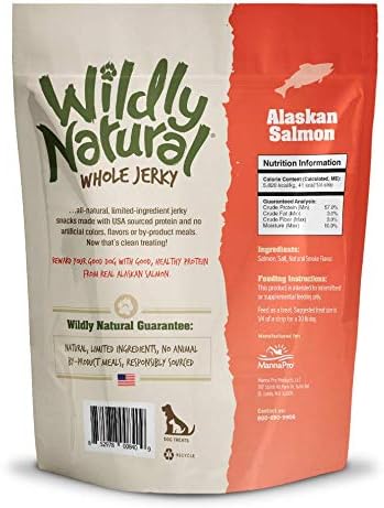 Wildly Natural Whole Jerky Dog Treats | Limited Ingredient, Made in USA Jerky | Grain Free & Nothing Artificial | Alaskan Salmon, 5 oz