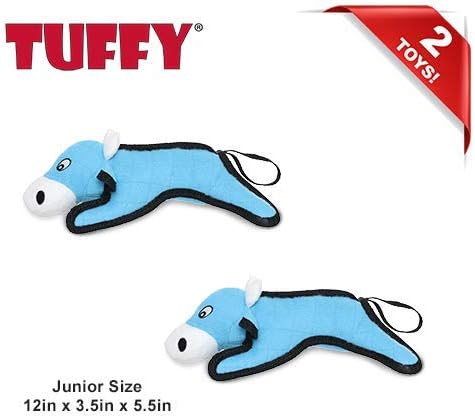 TUFFY - World's Tuffest Soft Dog Toy -Barnyard- Multiple Layers. Made Durable, Strong & Tough. Interactive Play (Tug, Toss & Fetch). Machine Washable & Floats. (Cow, Jr 2 Pack)