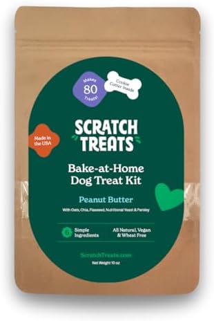 Peanut Butter Bake-at-Home Vegan Dog Treat Kit, Makes up to 80 Dog Cookies, Made in The USA, 10oz