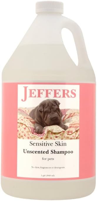 Jeffers Pet Sensitive Skin Unscented Shampoo for Dogs, Cats, Ferrets, & Rabbits, 128 Oz - Hypoallergenic Pet Wash, Fragrance & Dye Free, Soap & Detergent Free, Gentle Grooming Essential, Made in USA