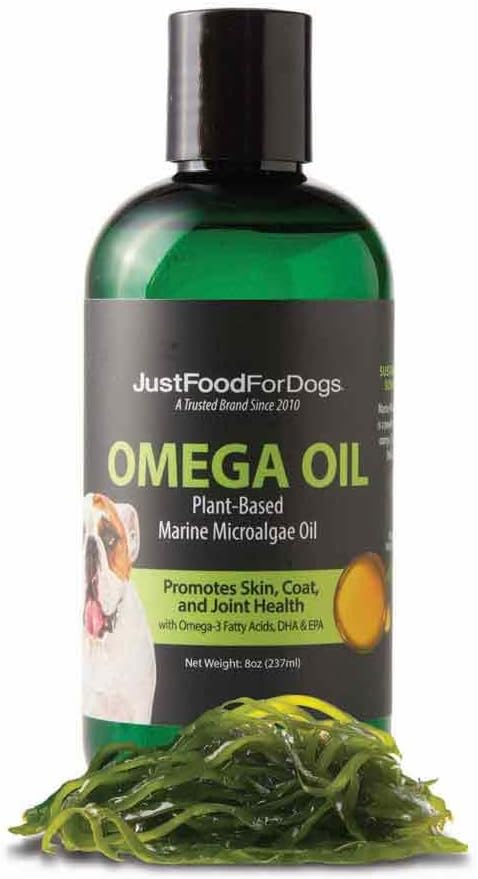 JustFoodForDogs Omega 3 for Dogs, Omega Oil for Dogs, Dog Joint Supplement, Skin and Coat Supplement, Dog Fish Oil Alternative, Human Grade, Vegan, Sustainable & Eco-Friendly - 8 oz