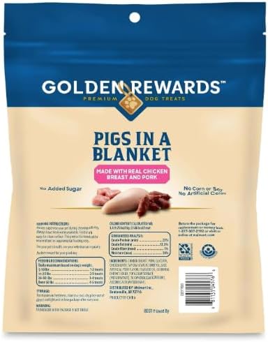 Golden~ Rewards Pigs in a Blanket Dog Treats, 16 oz, Made with Real Chicken Breast and Pork, Perfect for Training or Rewarding Dogs