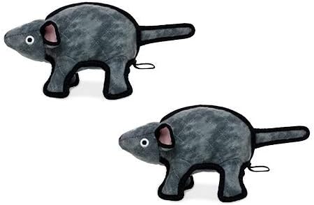 TUFFY - World's Tuffest Soft Dog Toy -Barnyard- Multiple Layers. Made Durable, Strong & Tough. Interactive Play (Tug, Toss & Fetch). Machine Washable & Floats. (Gray Mouse, Large 2 Pack)