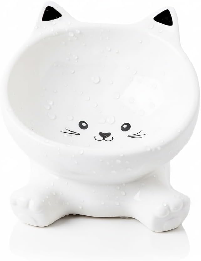 Raised Cat Bowl, 4.9 Inch Ceramic 3D Elevated Cat Food Bowl and Water Bowls, Cute Kitten Dishes 4.5 OZ, Anti-Vomiting & Whisker Fatigue Friendly, Stress-Free for Indoor Cats, 1 Piece