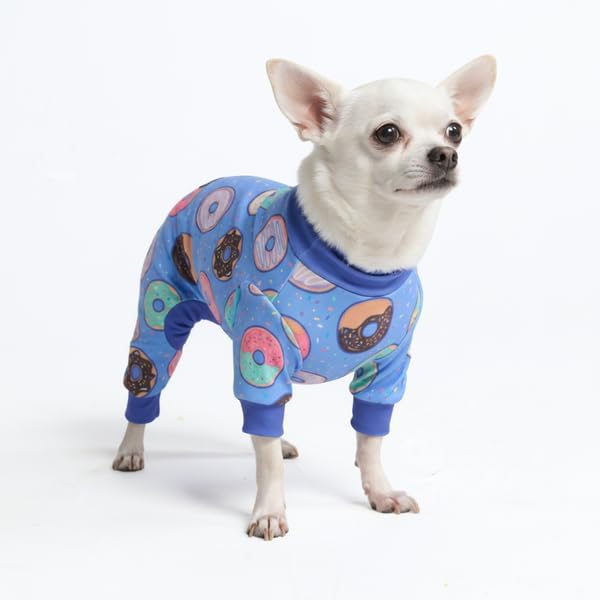 Spark Paws Dog Pajama, Dog Recovery Suit Male, Onesie, Ultra-Soft and 4-Way Stretch, for Small Medium and Large Breeds - Donuts - S