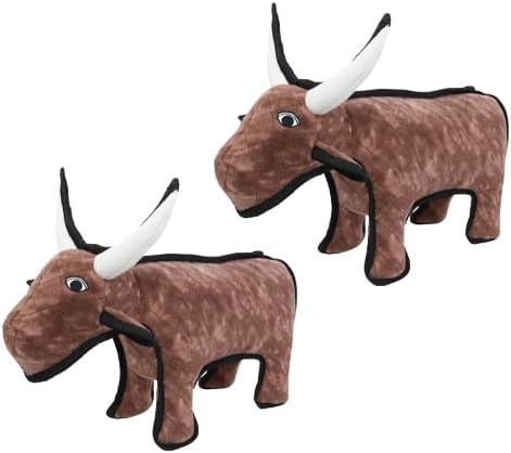 TUFFY - World's Tuffest Soft Dog Toy -Barnyard- Multiple Layers. Made Durable, Strong & Tough. Interactive Play (Tug, Toss & Fetch). Machine Washable & Floats. (Bull, Medium 2 Pack)
