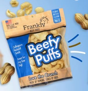 Frankly Pet Original Beefy Puffs - Peanut Butter Flavored Puffs - Protein Packed, Ingredients Sourced and Manufactured in The U.S.A. 5 Oz (PB)