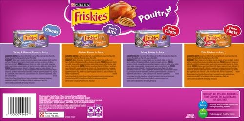 Friskies Purina Gravy Wet Cat Food Variety Pack, Poultry Shreds, Meaty Bits and Prime Filets - (Pack of 64) 5.5 oz. Cans
