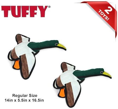 TUFFY - World's Tuffest Soft Dog Toy -Barnyard- Multiple Layers. Made Durable, Strong & Tough. Interactive Play (Tug, Toss & Fetch). Machine Washable & Floats. (Duck, Large 2 Pack)