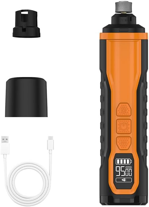 Electric Pet Nail Grinder with LCD Display, 6 Speed Levels, Dual LED Lights, Rechargeable, for Dogs, Cats, Small Animals, Orange