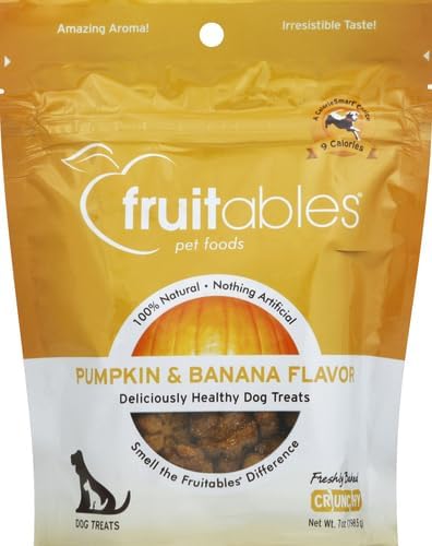 Fruitables Baked Dog Treats, Healthy Pumpkin Treat for Dogs, Low Calorie & Delicious, No Wheat, Corn or Soy, Made in the USA, Pumpkin and Banana Flavor, 7oz
