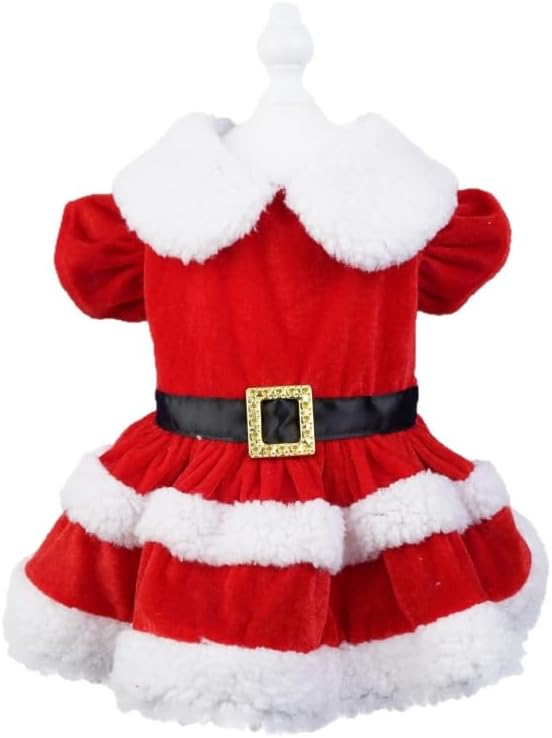 Abbie Home Christmas Dog Dress Cute Skirt, Pet Christmas Costume Cat Sparkly Sequin Clothes Girl Puppy Xmas Holiday Party Cosplay Outfit Winter Apparel for Small Dogs Cats (Red, Medium)