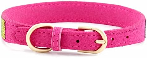 Cute Dazzling Sparkling Elegant Fancy Soft Suede Leather Bling Rhinestone Crystal Jeweled Pet Cat Dog Puppy Collar Dog Leash Combo Set (L, Hot Pink-3)