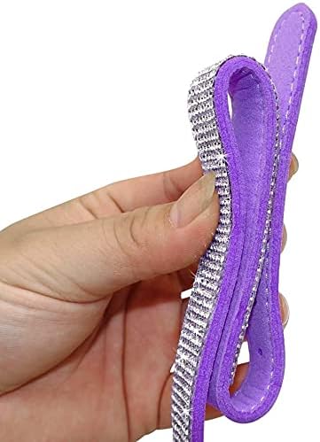 Cute Dazzling Sparkling Elegant Fancy Soft Suede Leather Bling Rhinestone Crystal Jeweled Pet Cat Dog Puppy Collar Dog Leash Combo Set (S(Neck 10-12.5"), Purple)