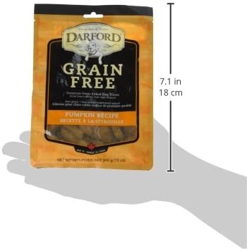 Darford Grain Free Pumpkin Dog Treats – All Natural Oven-Baked Biscuits – No Corn, Soy or Wheat – High in Fiber & Antioxidants – Made in Canada – 12oz Bag