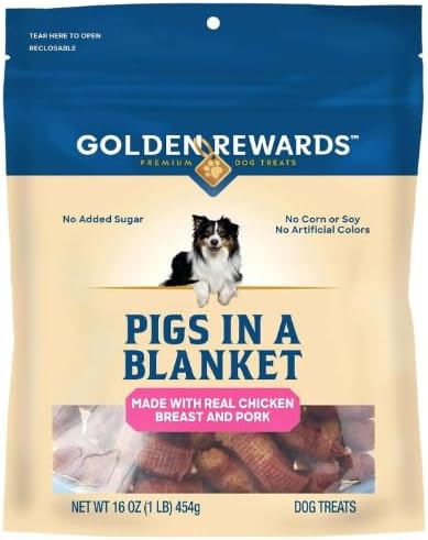 Golden~ Rewards Pigs in a Blanket Dog Treats, 16 oz, Made with Real Chicken Breast and Pork, Perfect for Training or Rewarding Dogs