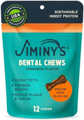 Jiminy's Dental Chews for Dogs, Cinnamon Flavor, Scientifically Proven to Improve Oral Health, Dental Bones Clean Teeth, Fight Bad Breath, and Removes Plaque and Tartar, Medium, 12ct (Pack of 6)
