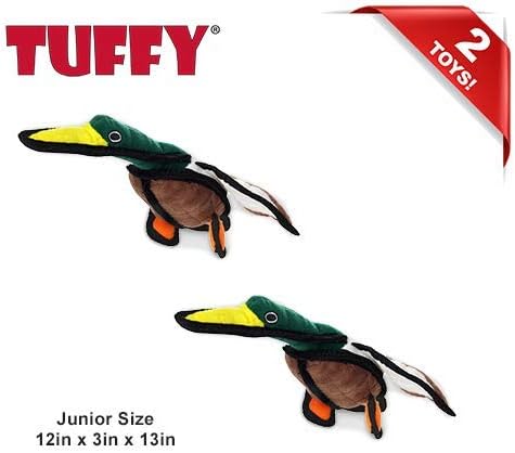 TUFFY - World's Tuffest Soft Dog Toy -Barnyard- Multiple Layers. Made Durable, Strong & Tough. Interactive Play (Tug, Toss & Fetch). Machine Washable & Floats. (Duck, Jr 2 Pack)