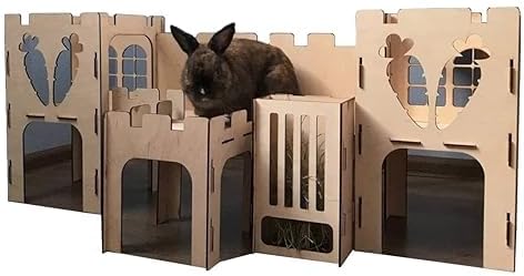 Wooden rabbit house, bunny сastle + 2 ramps (36.6x15x16.9 inch)