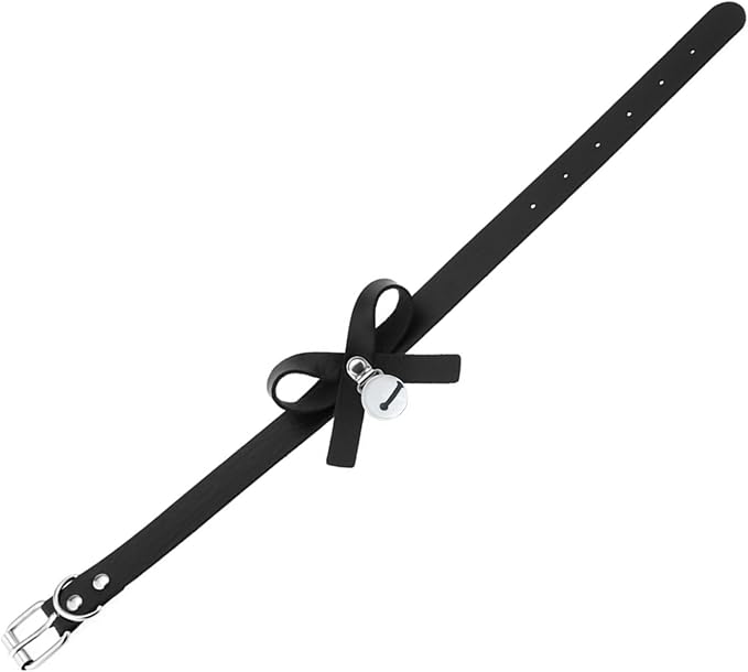 Black&White Bell Choker Collar and Leash Chain Set for Pet Dog Cute Cosplay Accessories,Butterfly Bow Leather Necklace with Buckle