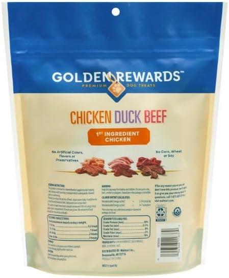 Golden- Rewards Chicken, Duck and Beef Premium Variety Dry -Jerky Treats for Dogs, Chicken, Duck and Beef Recipe -12 oz Bag (1 Pack)