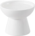 CEEFU Extra Wide Elevated Ceramic Cat Water Bowl - 6.2" Deeper Dish for Whisker Fatigue Relief, 5" Height for Easy Feeding, Lead & Cadmium Free, Durable Raised Cat Bowls, White