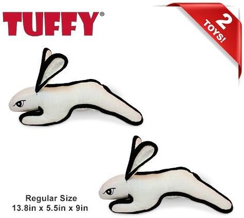 TUFFY - World's Tuffest Soft Dog Toy -Barnyard- Multiple Layers. Made Durable, Strong & Tough. Interactive Play (Tug, Toss & Fetch). Machine Washable & Floats. (White Rabbit, Large 2 Pack)