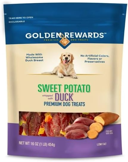 Golden Rewards Sweet Potato Wrapped with Duck Premium Treats for Dogs, 16 oz Bag Pk 1