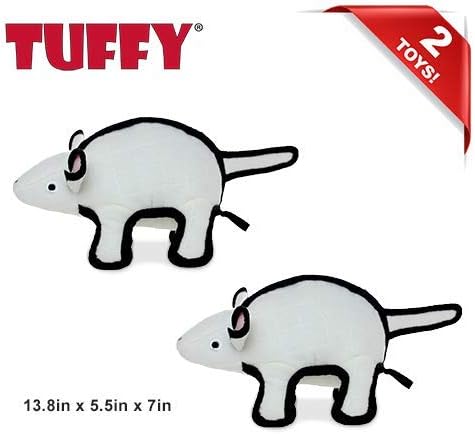 TUFFY - World's Tuffest Soft Dog Toy -Barnyard- Multiple Layers. Made Durable, Strong & Tough. Interactive Play (Tug, Toss & Fetch). Machine Washable & Floats. (White Mouse, Large 2 Pack)