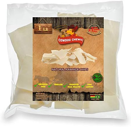 Cowdog Chews Natural Rawhide Chips – Premium Long-Lasting Dog Treats with Thick Cut Beef Hides, (1Lb)