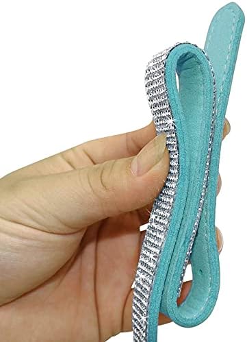Cute Dazzling Sparkling Elegant Fancy Soft Suede Leather Bling Rhinestone Crystal Jeweled Pet Cat Dog Puppy Collar Dog Leash Combo Set (M(Neck 12.5-15"), Light Blue)