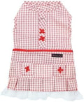 Parisian Pet Summer Dog Dress - Gingham Clothes for Small Dogs Girl - Countryside Pet Dress - Elegant Red Dog Outfit - Lightweight Puppy Clothes - Stylish Breathable Female Dresses for Dogs