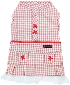 Parisian Pet Summer Dog Dress - Gingham Clothes for Large Dogs Girl - Countryside Pet Dress - Elegant Red Dog Outfit - Lightweight Puppy Clothes - Stylish Breathable Female Dresses for Dogs