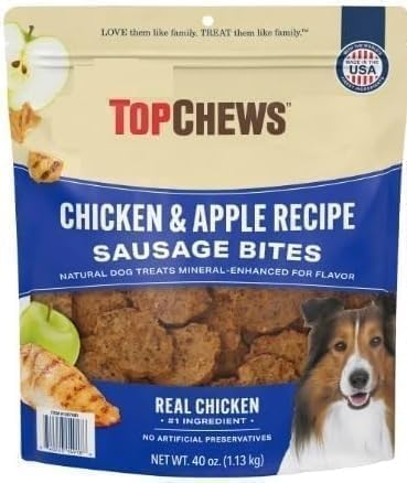 Chicken & Apple Top Chews Sausage Bites, 40OZ 100% Natural Dog Treats, and No Artificial Preservatives.