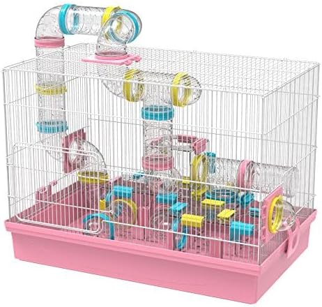 Large Hamster Cage & Habitat DIY 20''x12''x15'', with Tunnels Tubes Toys, for Gerbil Mouse Mice, Pink