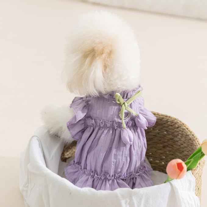 Adorable Ruffles Dog Dress with Bow Cute Pet Clothes for Small Medium Dogs Summer Pet Skirt Soft Breathable